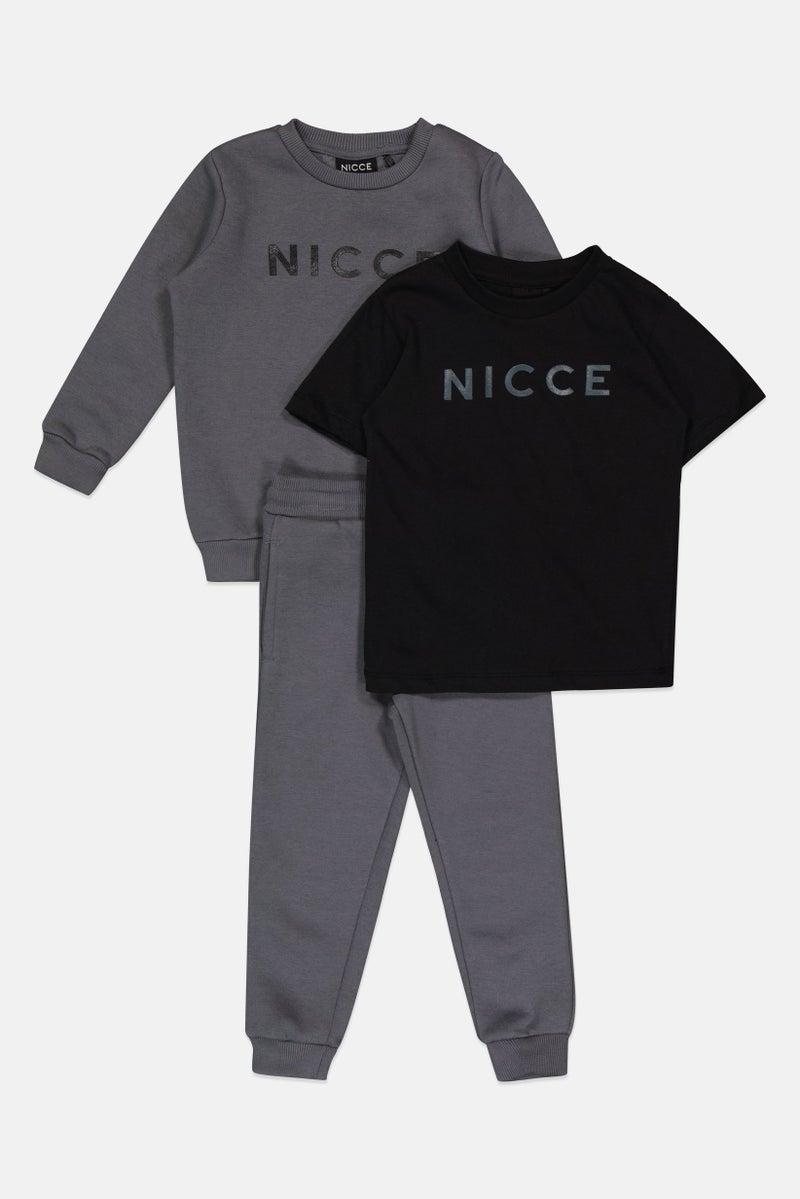 Nicce Toddlers Boy 3 Pieces Brand Logo Sweatshirt And Sweatpants Set, Multicolor - Image 4